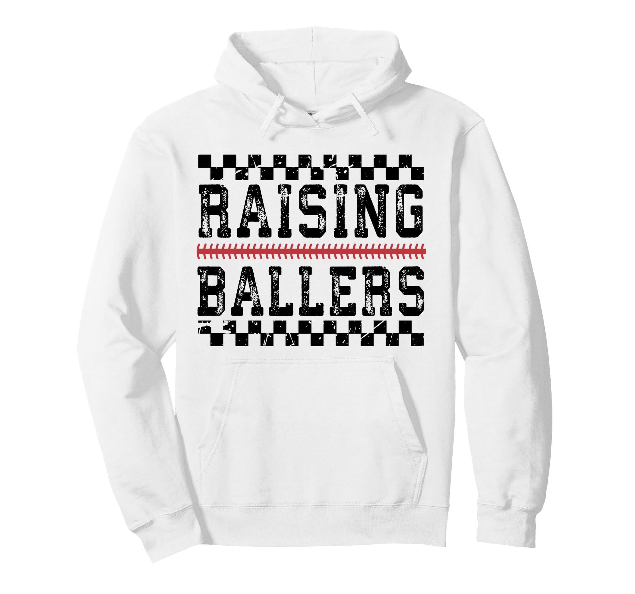 Raising Ballers Checkered Baseball Mom Hoodie - Fun Novelty Design Unisex - T-Shirt, Sweatshirt, Hoodie