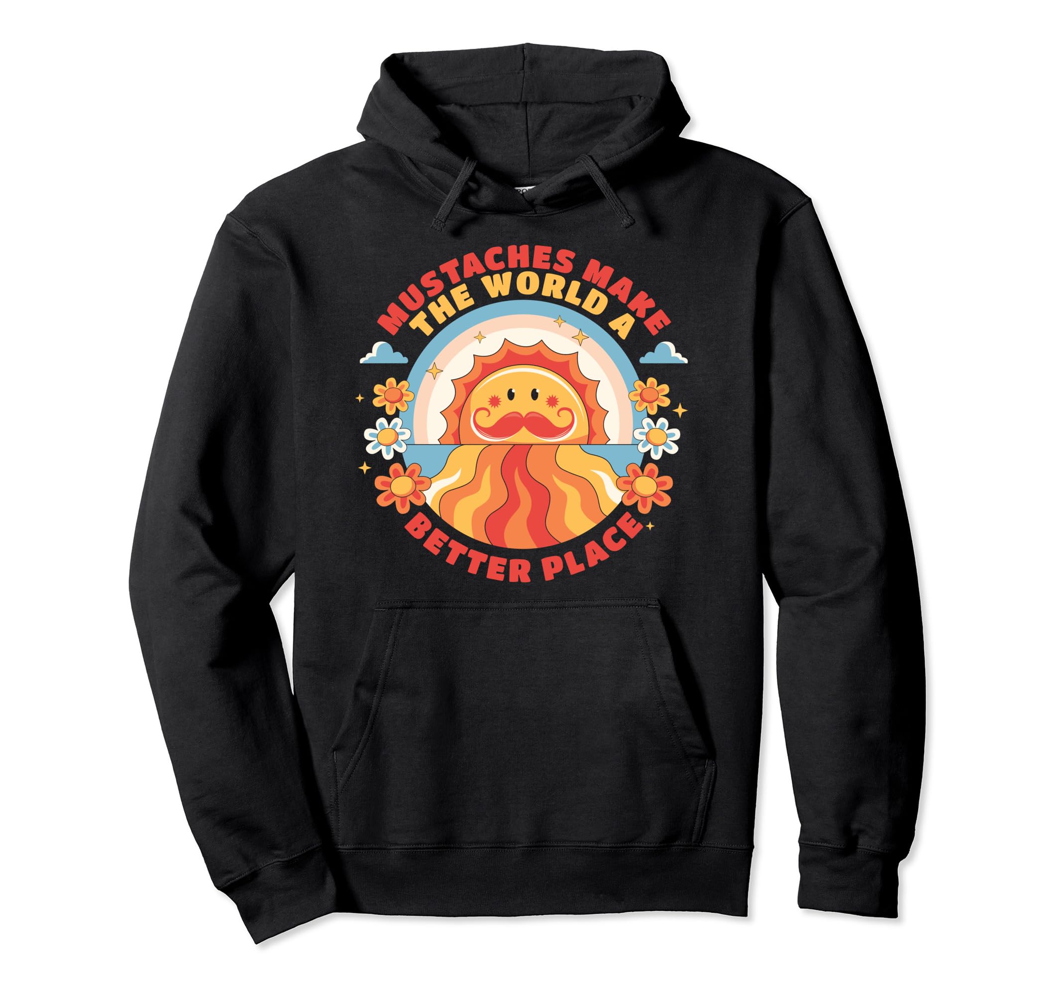 Funny Groovy Hippie Mustaches Hoodie - Fun Novelty Design for Adults - T-Shirt, Sweatshirt, Hoodie