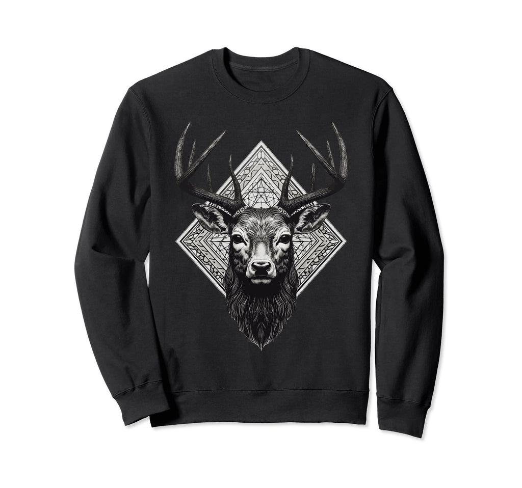 Boho Deer Head Monochromatic Stag Sweatshirt - Minimalist Print Men Women - T-Shirt, Sweatshirt, Hoodie