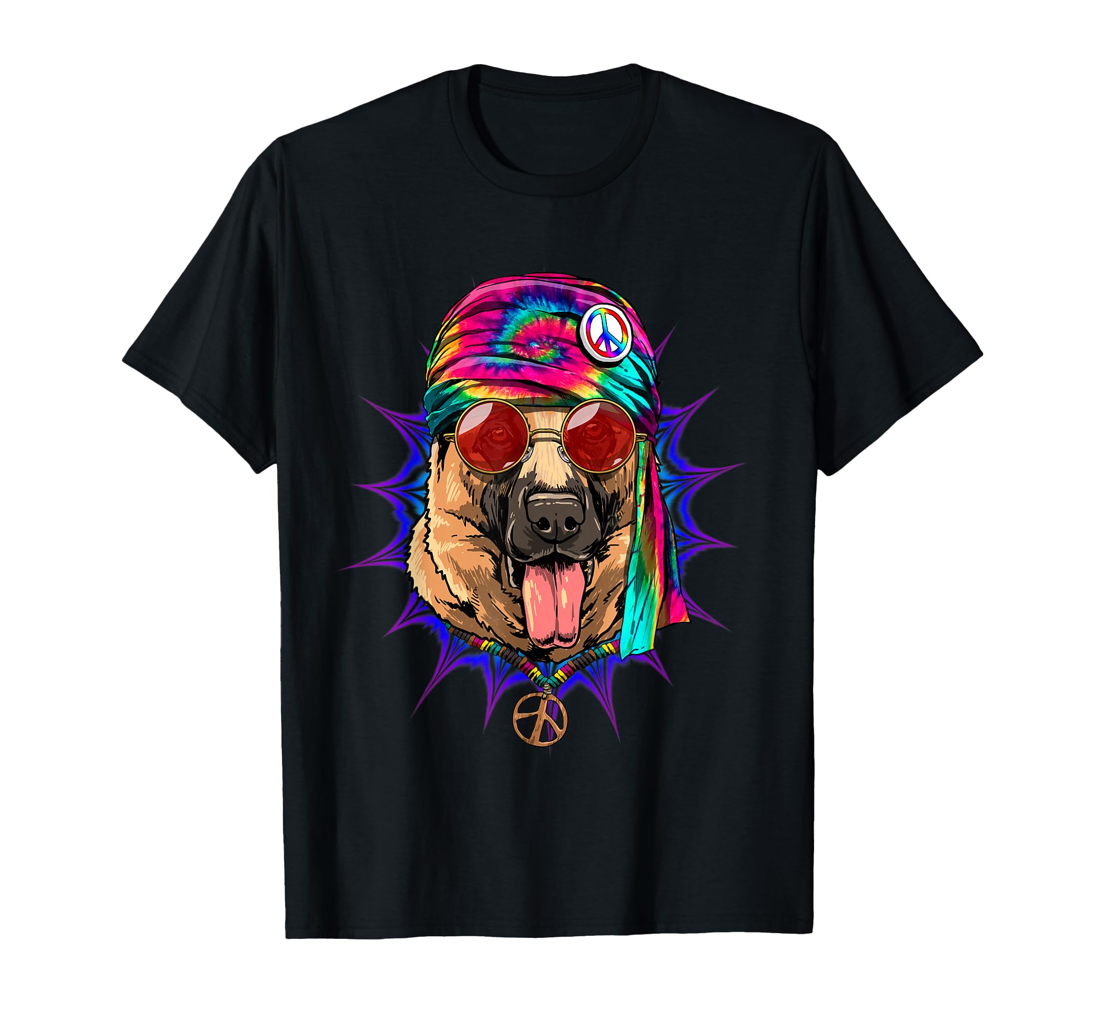 Tie Dye Hippie German Shepherd T-Shirt - Casual Everyday Wear Unisex - T-Shirt, Sweatshirt, Hoodie
