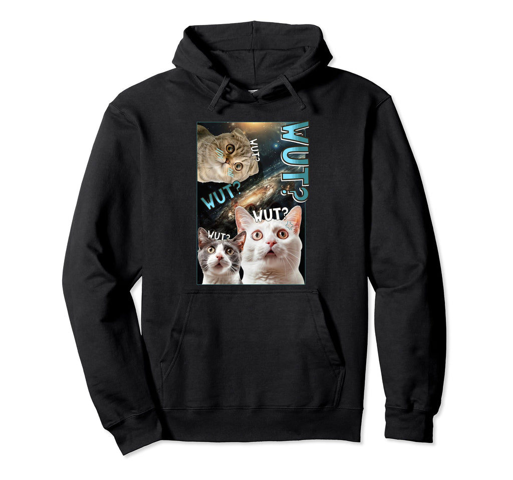 Funny Cat Wut Meme Face Galaxy Nebula Hoodie - Aesthetic Graphic Unisex - T-Shirt, Sweatshirt, Hoodie