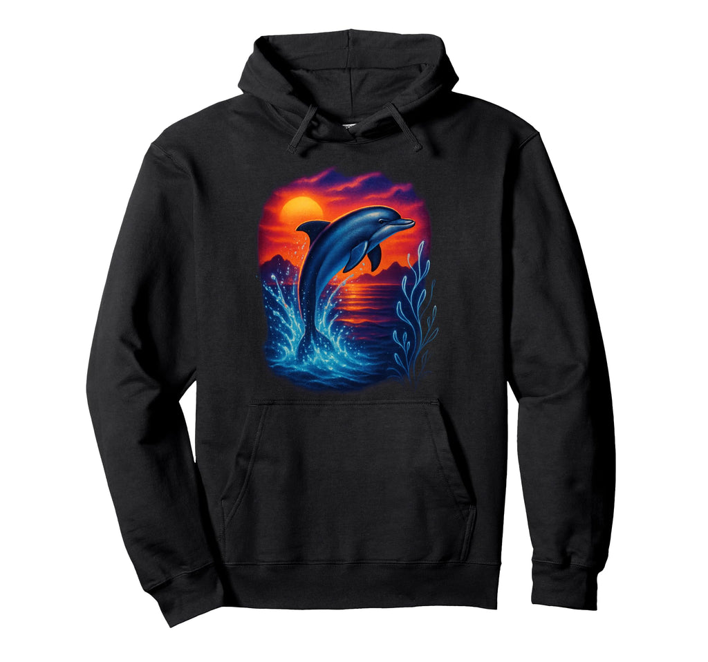 Dolphin Sunset Ocean Aesthetic 80S 90S Hoodie - Custom Art Print Unisex - T-Shirt, Sweatshirt, Hoodie