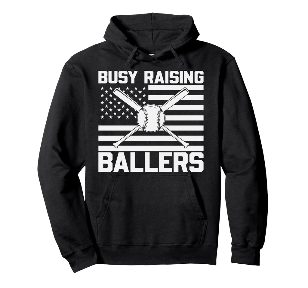Busy Raising Ballers Baseball Mom Dad Hoodie - Novelty Apparel for Adults - T-Shirt, Sweatshirt, Hoodie