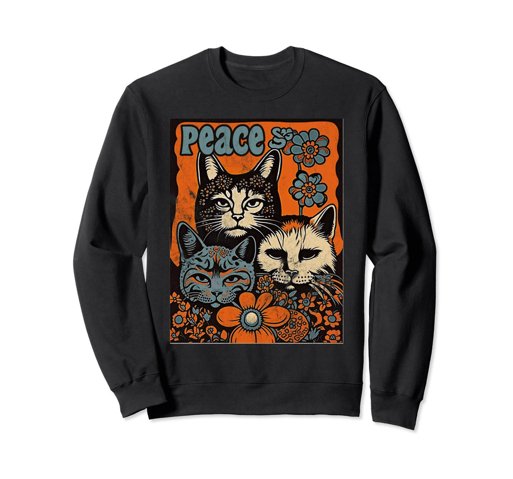 Cat Funny 60S 70S Hippie Flowers Sweatshirt - Novelty Apparel Men Women - T-Shirt, Sweatshirt, Hoodie