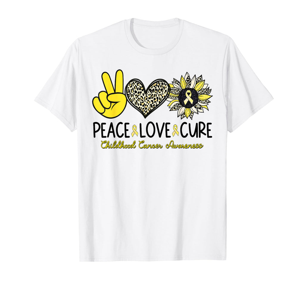 Peace Love Cure Gold Heart Ribbon T-Shirt - Casual Everyday Wear Unisex - T-Shirt, Sweatshirt, Hoodie