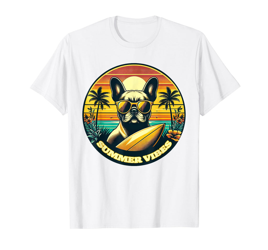 Summer Vibes French Bulldog Summer T-Shirt - Fun Novelty Design Unisex - T-Shirt, Sweatshirt, Hoodie