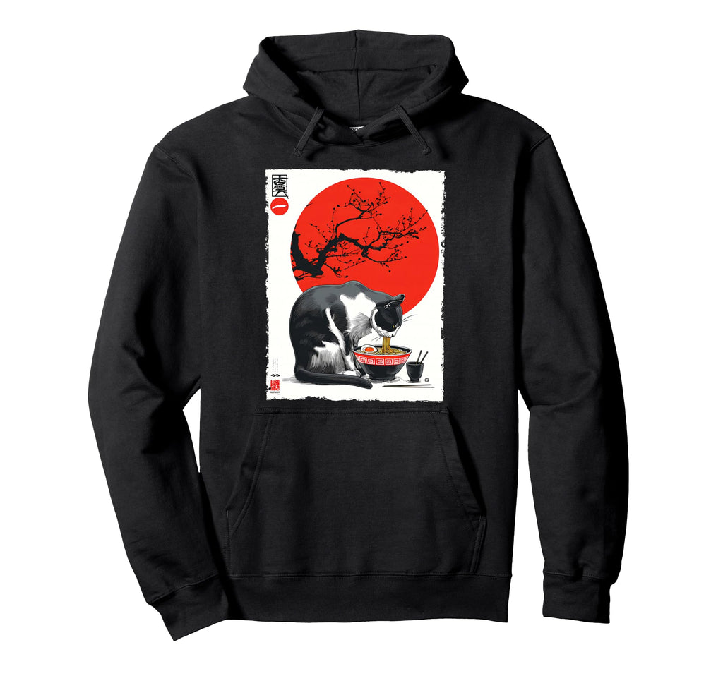 Cat Ramen Aesthetic Japanese Hoodie - Casual Everyday Wear for Adults - T-Shirt, Sweatshirt, Hoodie