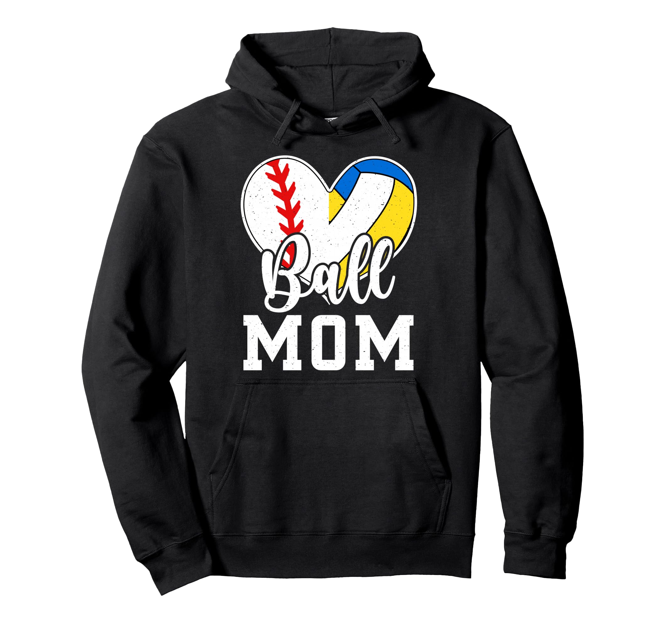 Ball Mom Heart Baseball Volleyball Mom Hoodie - Casual Everyday Wear Unisex - T-Shirt, Sweatshirt, Hoodie