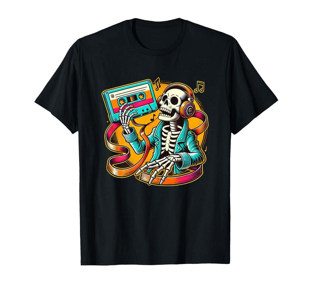 Halloween Skeleton Cassette Tape T-Shirt - Novelty Apparel for Adults - T-Shirt, Sweatshirt, Hoodie