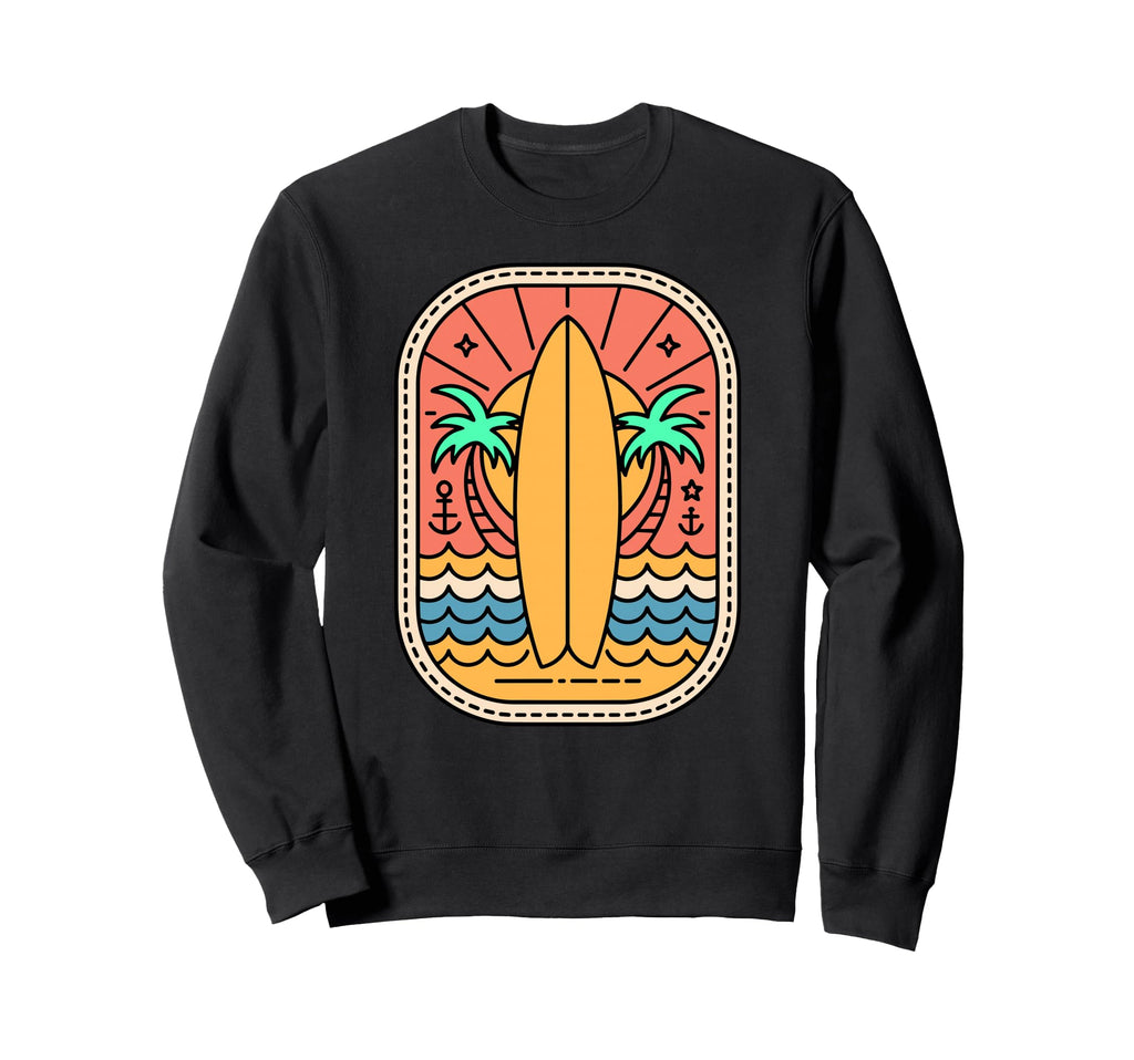 Surf Badge Beach Sunset Palm Tree Sweatshirt - Novelty Apparel Unisex - T-Shirt, Sweatshirt, Hoodie