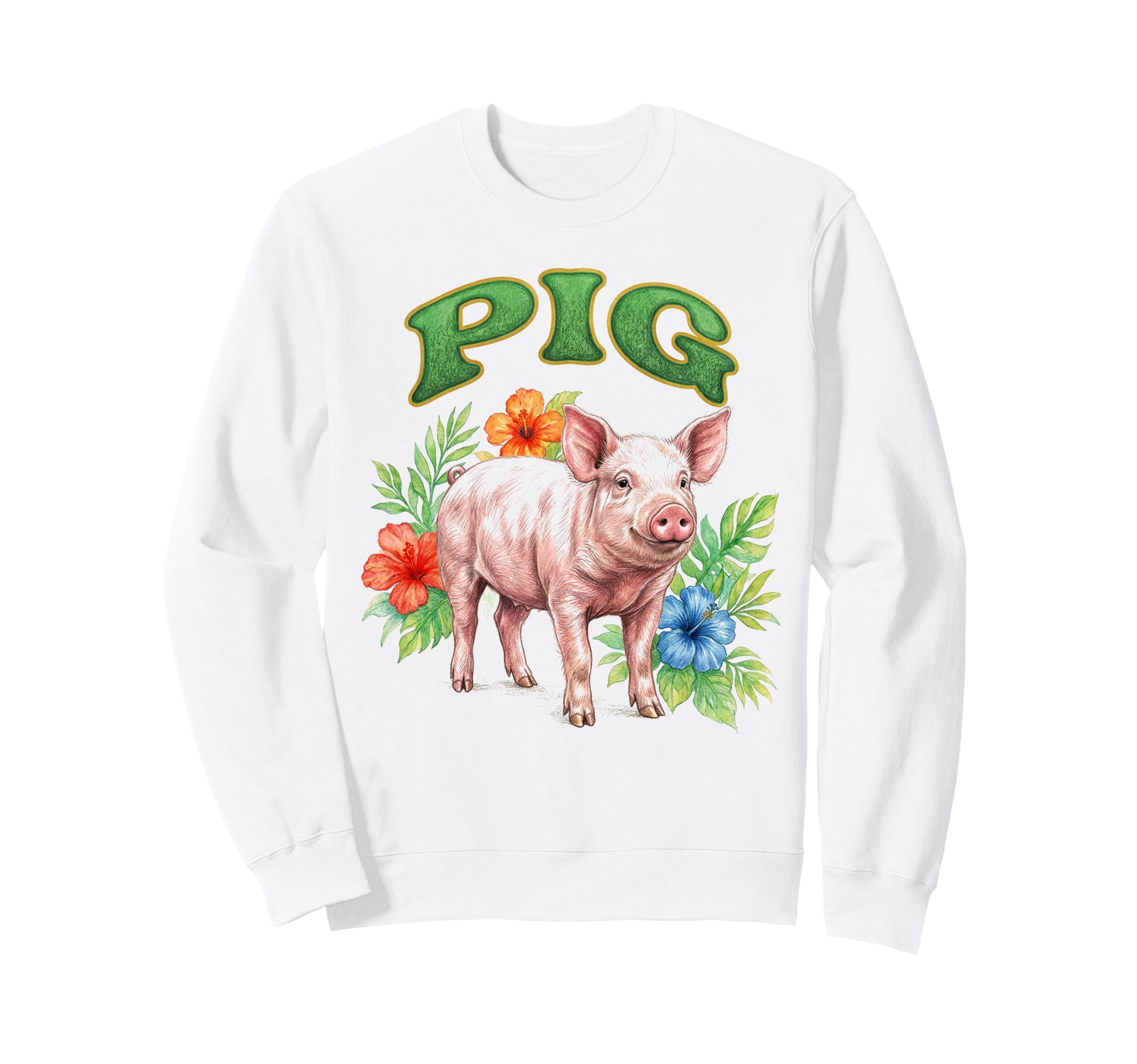 Pig Groovy Floral Pig Watercolor Sweatshirt - Fun Novelty Design Unisex - T-Shirt, Sweatshirt, Hoodie