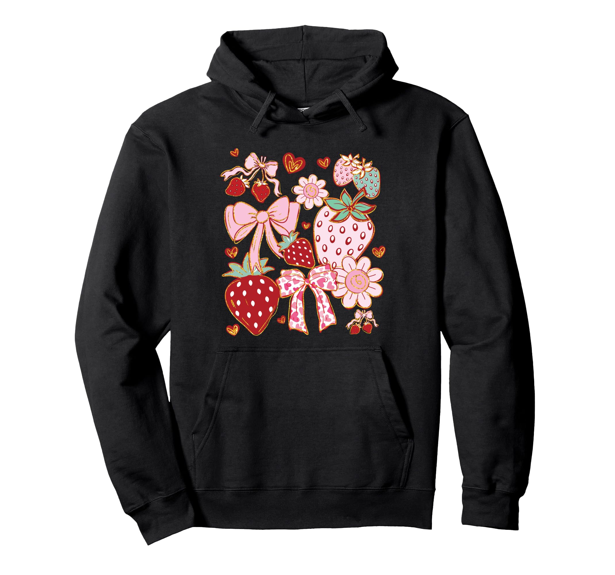 Y2K Aesthetic Strawberry Bow Heart Hoodie - Trendy Graphic Men Women - T-Shirt, Sweatshirt, Hoodie