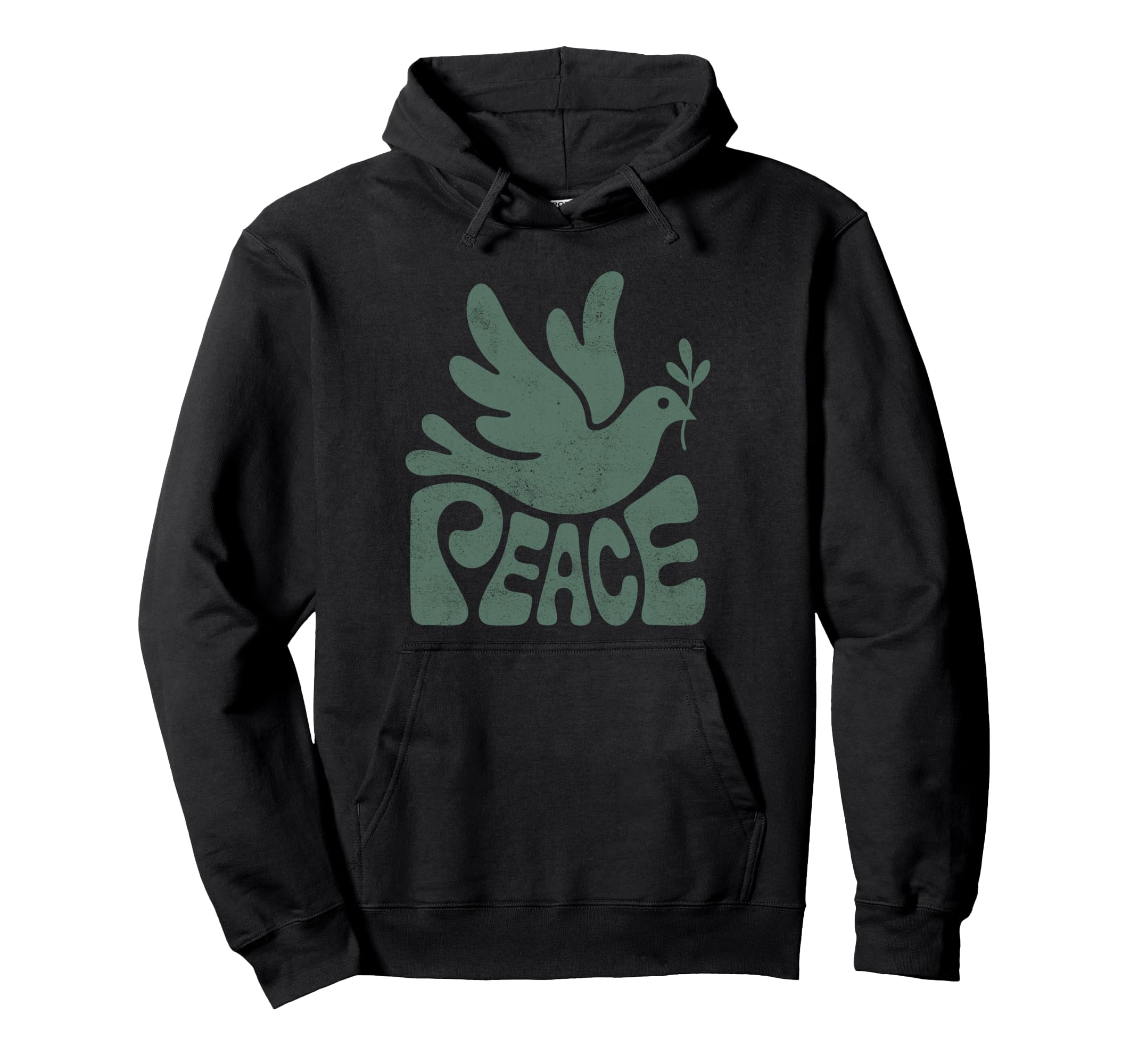 Word Peace Groovy Dove Hippie Green Hoodie - Minimalist Print Unisex - T-Shirt, Sweatshirt, Hoodie