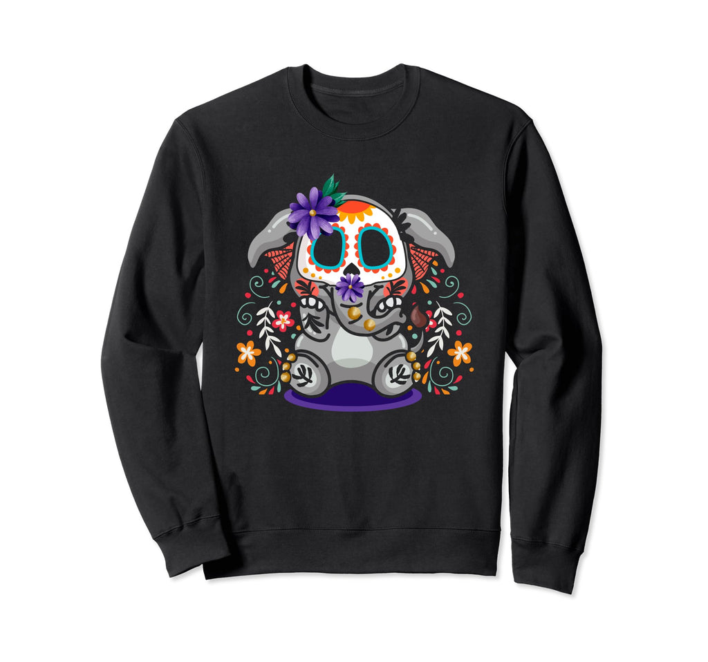 Colorful Sugar Skull Elephant Sweatshirt - Novelty Apparel for Adults - T-Shirt, Sweatshirt, Hoodie