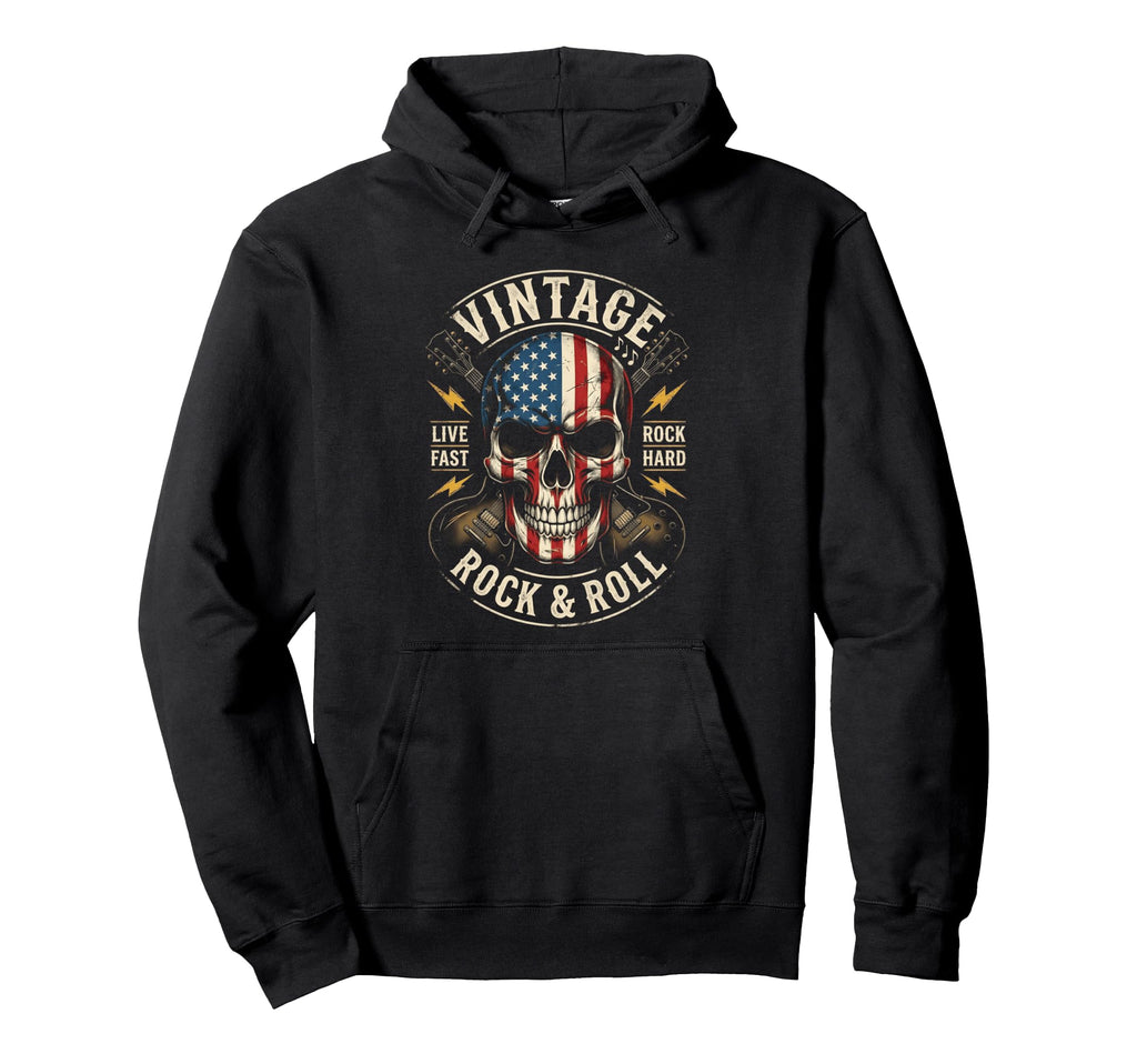 Rock Skull American Flag Guitar Rock And Hoodie - Graphic Print for Adults - T-Shirt, Sweatshirt, Hoodie