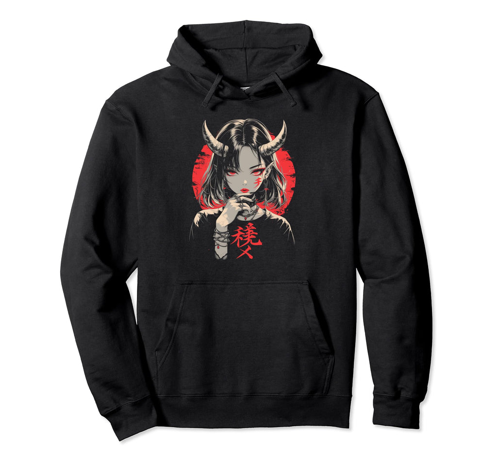 Goth Grunge Demon Anime Waifu Horror Hoodie - Aesthetic Graphic Men Women - T-Shirt, Sweatshirt, Hoodie