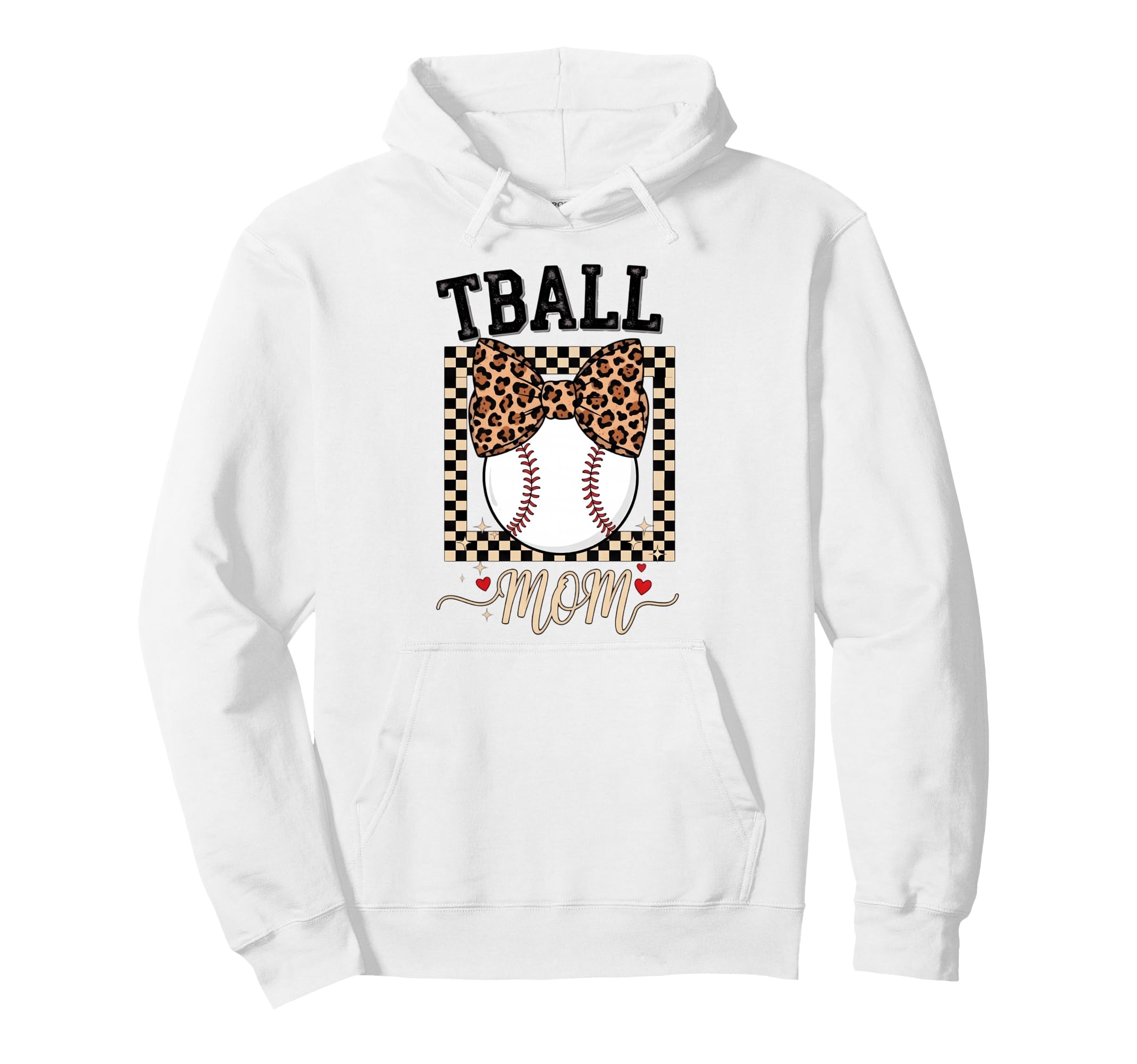 Tball Mom Leopard Bow Baseball Hoodie - Casual Everyday Wear Men Women - T-Shirt, Sweatshirt, Hoodie