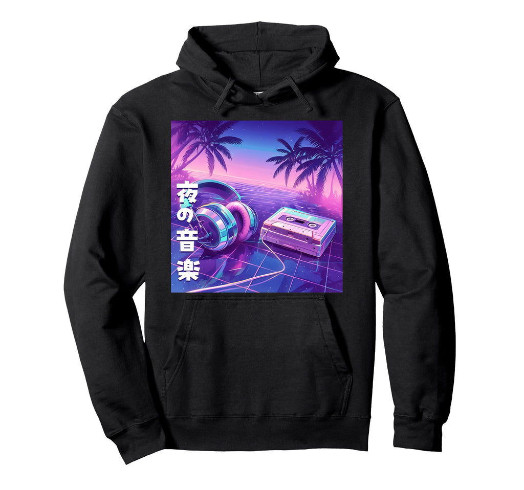 Night Music Headphone Casette Tape Hoodie - Aesthetic Graphic for Adults - T-Shirt, Sweatshirt, Hoodie