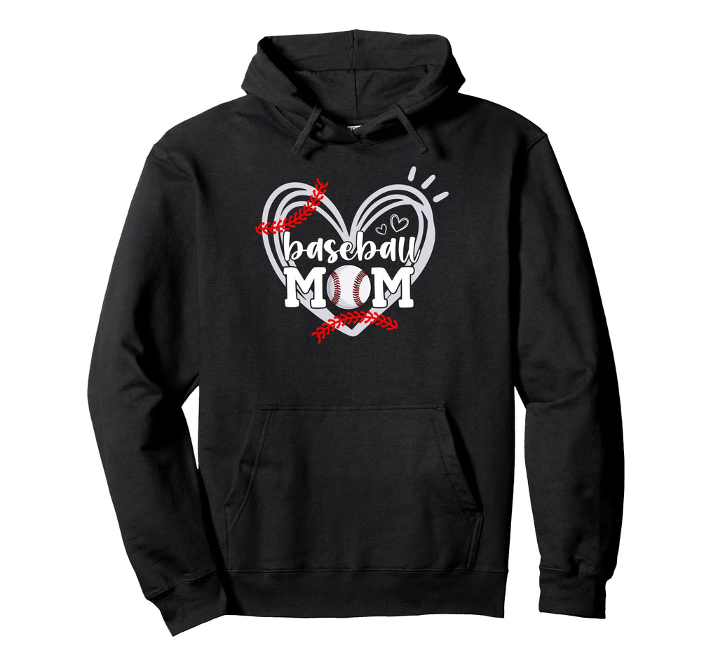 Funny Baseball Mom Heart Baseball Hoodie - Fun Novelty Design for Adults - T-Shirt, Sweatshirt, Hoodie