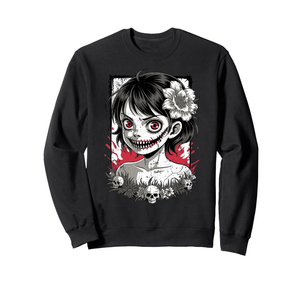 Horror Anime Goth Oni Mask Creepy Sweatshirt - Casual Everyday Wear Unisex - T-Shirt, Sweatshirt, Hoodie