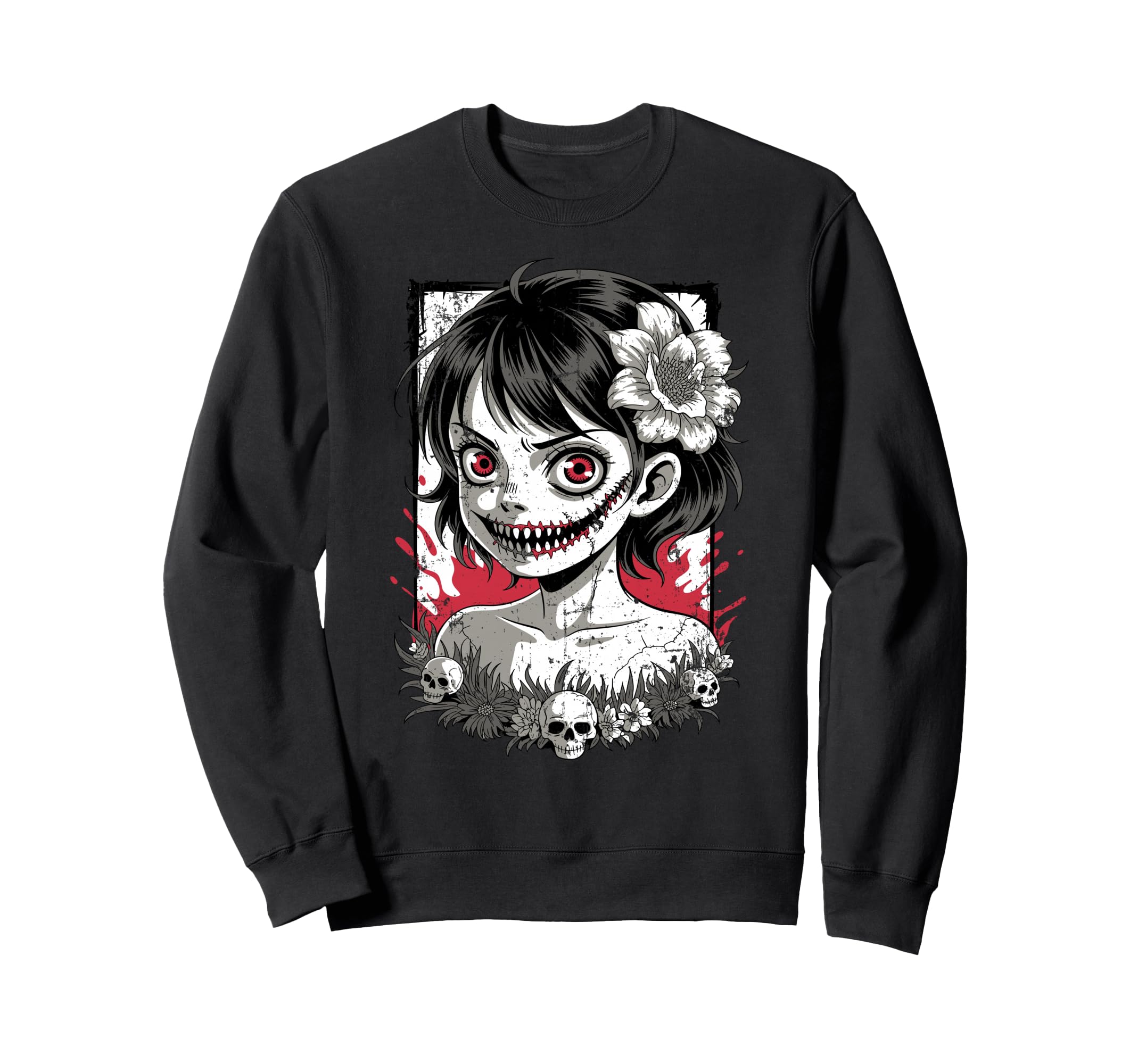 Horror Anime Goth Oni Mask Creepy Sweatshirt - Casual Everyday Wear Unisex - T-Shirt, Sweatshirt, Hoodie
