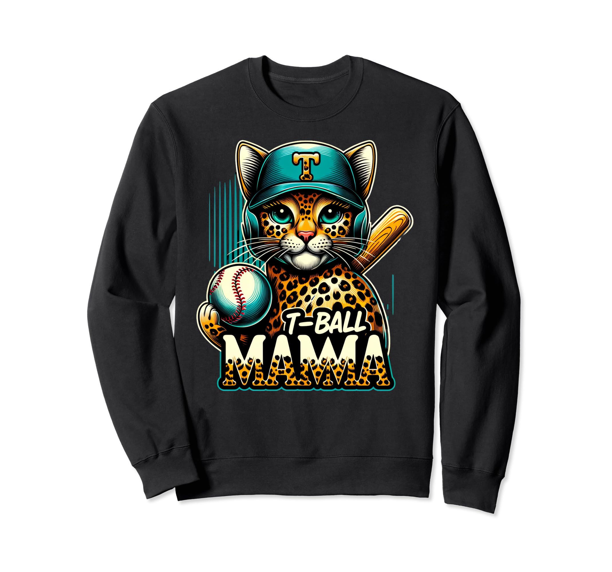 Teeball Mom Leopard T Ball Mom Sweatshirt - Novelty Apparel for Adults - T-Shirt, Sweatshirt, Hoodie
