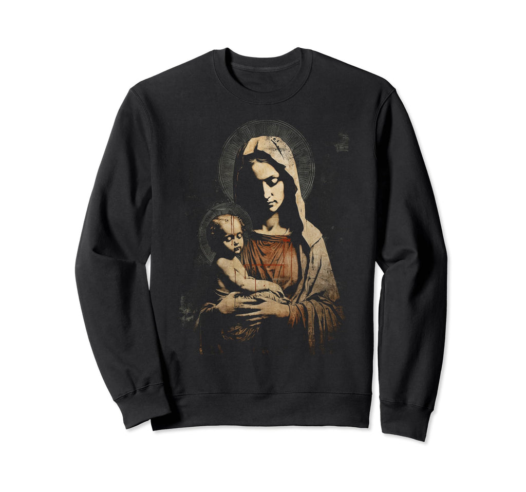 Mary Jesus Distressed 90S Goth Grunge Sweatshirt - Unique Graphic Unisex - T-Shirt, Sweatshirt, Hoodie