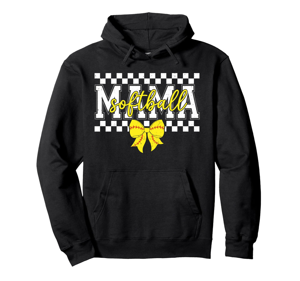 Checkered Softball Mama Cheer Mom Hoodie - Unique Graphic for Adults - T-Shirt, Sweatshirt, Hoodie
