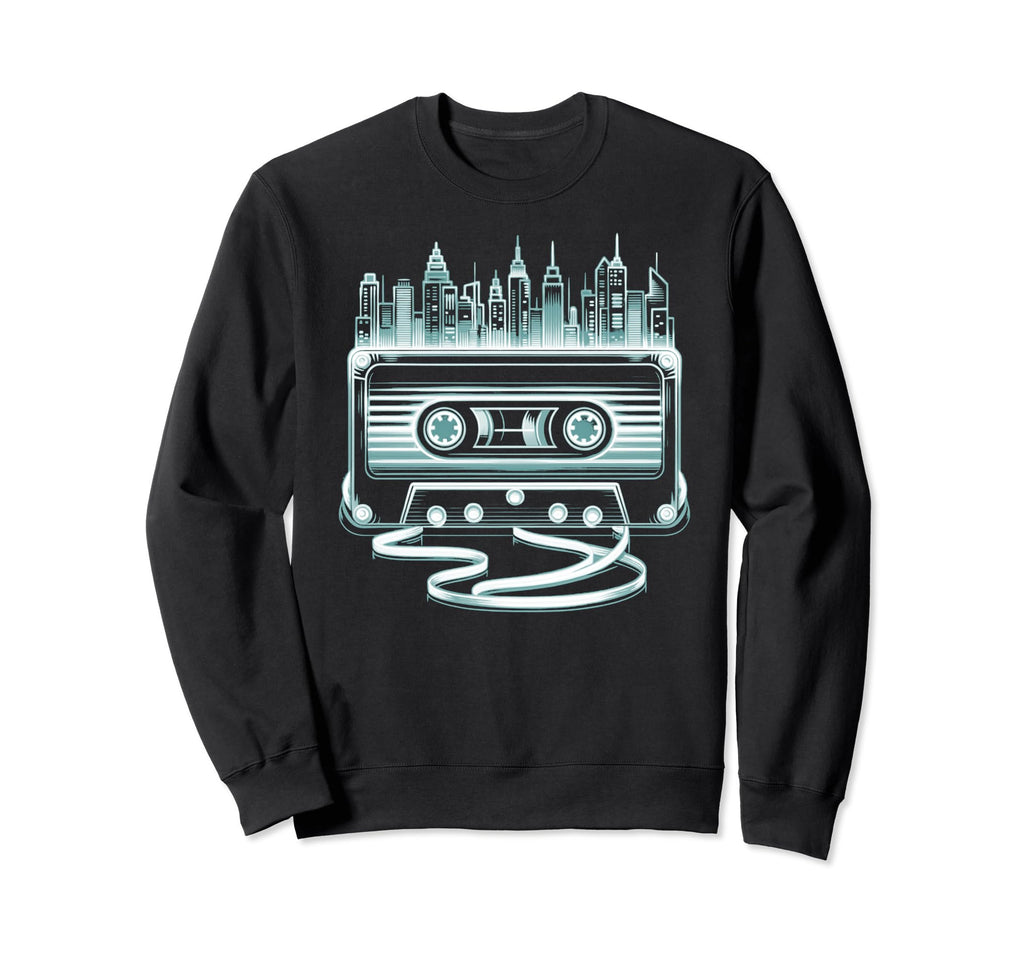 Cassette Tape And City Skyline Sweatshirt - Novelty Apparel Men Women - T-Shirt, Sweatshirt, Hoodie