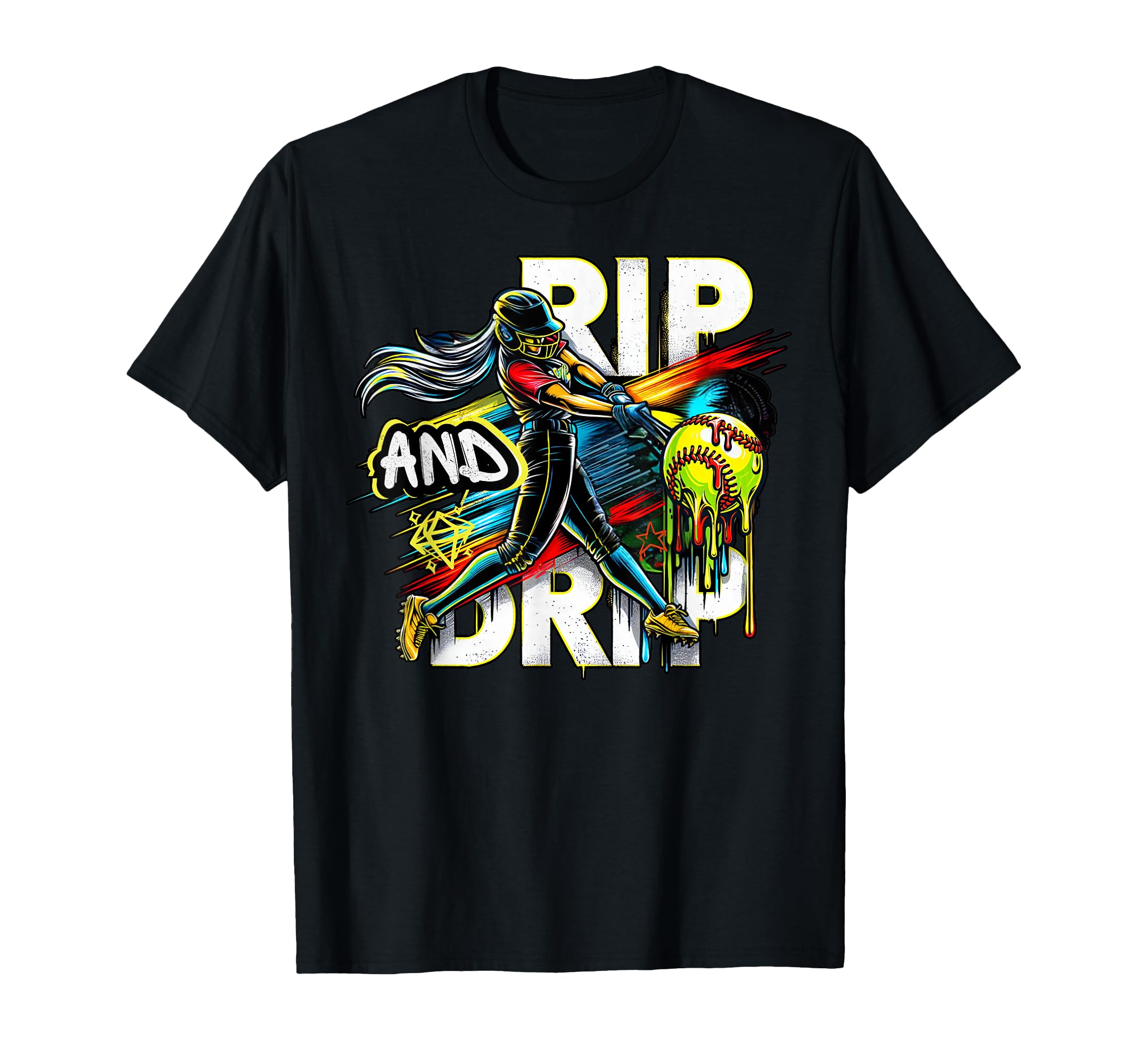 Softball Player Ice Cream Drip Game T-Shirt - Aesthetic Graphic Men Women - T-Shirt, Sweatshirt, Hoodie