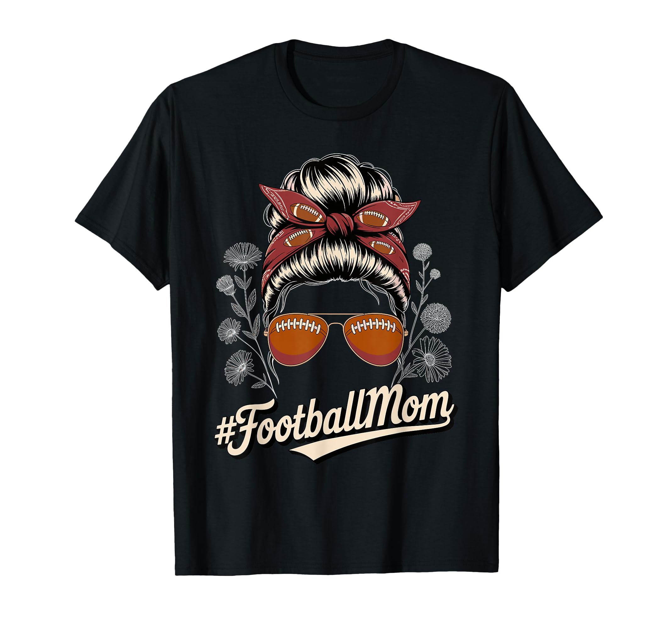 Football Mom Messy Bun Game Day T-Shirt - Fun Novelty Design for Adults - T-Shirt, Sweatshirt, Hoodie