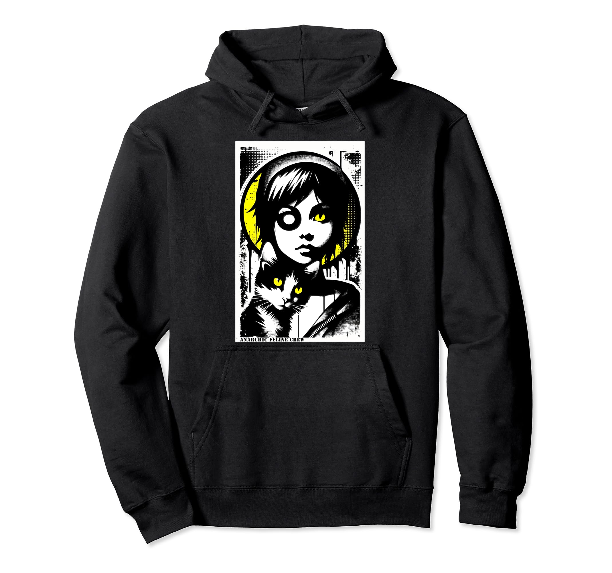 Punk And Cat Graffiti Grunge 90S Distressed Hoodie - Graphic Print Unisex - T-Shirt, Sweatshirt, Hoodie