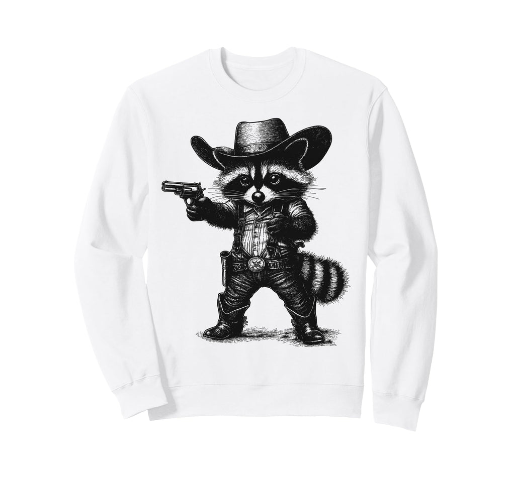 Raccoon Cowboy Hat Funny Western Sweatshirt - Unique Graphic Men Women - T-Shirt, Sweatshirt, Hoodie