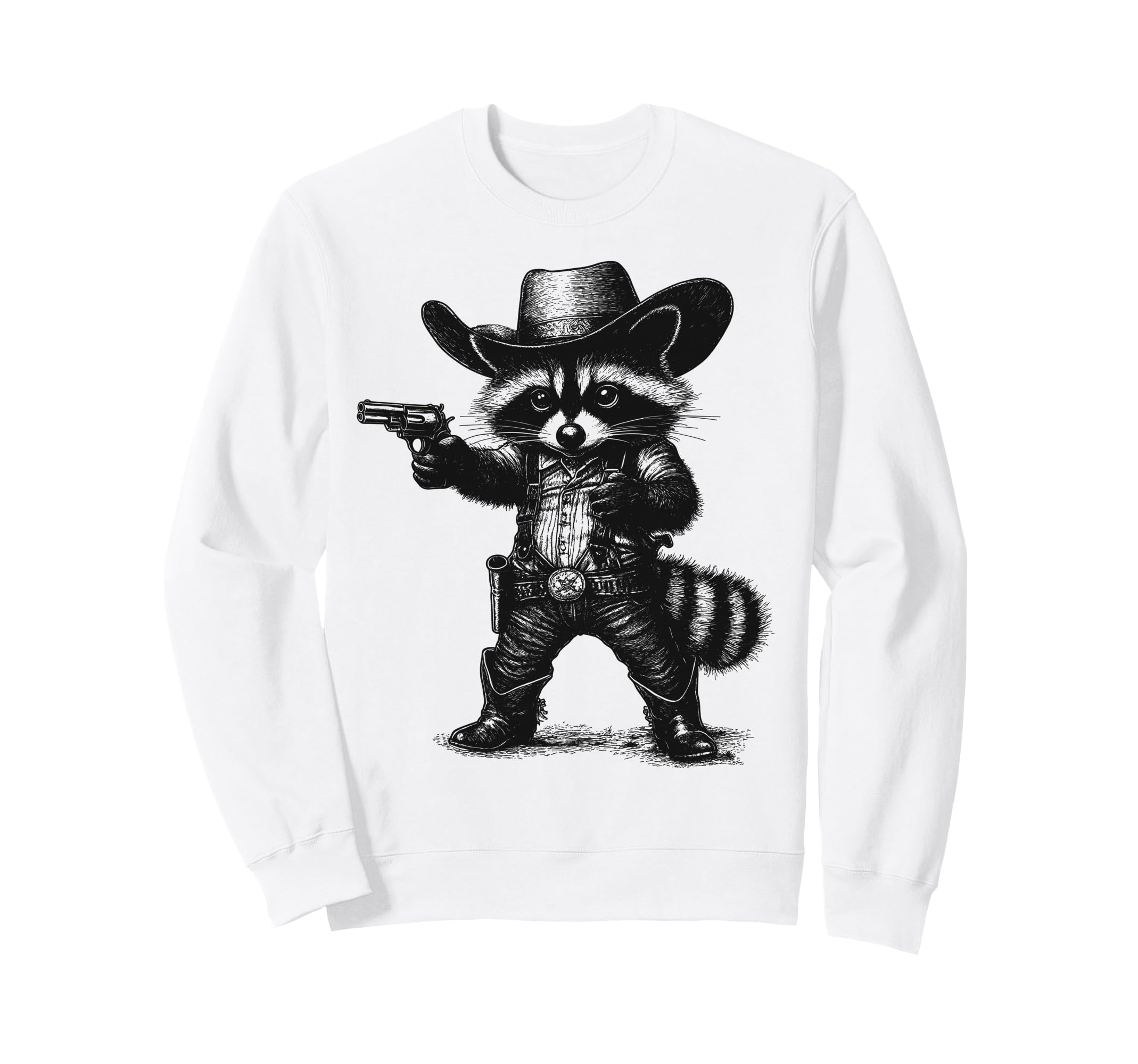 Raccoon Cowboy Hat Funny Western Sweatshirt - Unique Graphic Men Women - T-Shirt, Sweatshirt, Hoodie