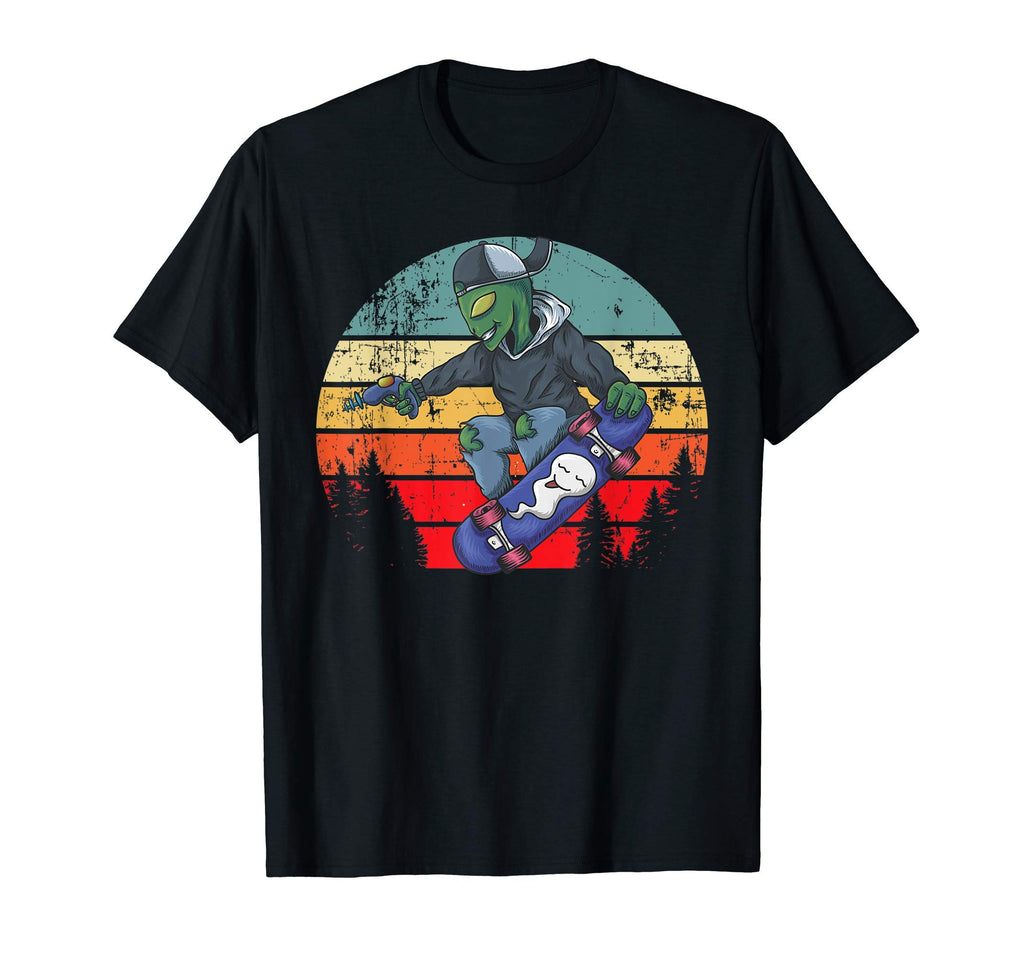 Alien Riding Skateboard Sunset Hip T-Shirt - Custom Art Print Men Women - T-Shirt, Sweatshirt, Hoodie