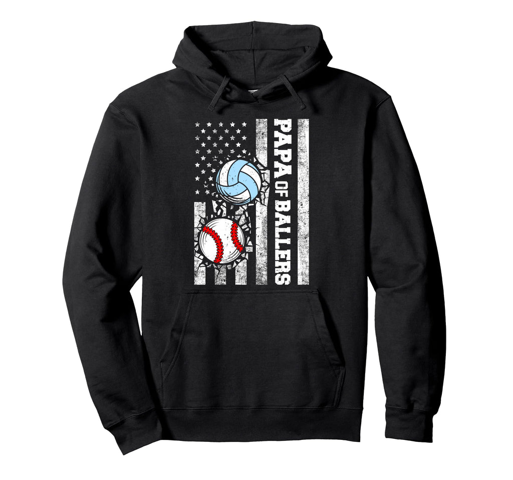 Papa Ballers Funny Usa Flag Baseball Hoodie - Streetwear Style for Adults - T-Shirt, Sweatshirt, Hoodie