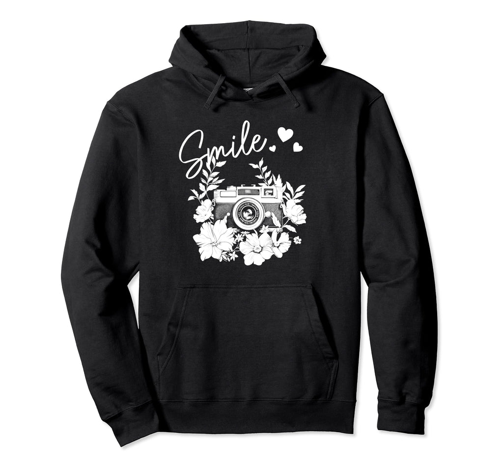 Photographer Smile Camera Flowers Hoodie - Trendy Graphic for Adults - T-Shirt, Sweatshirt, Hoodie