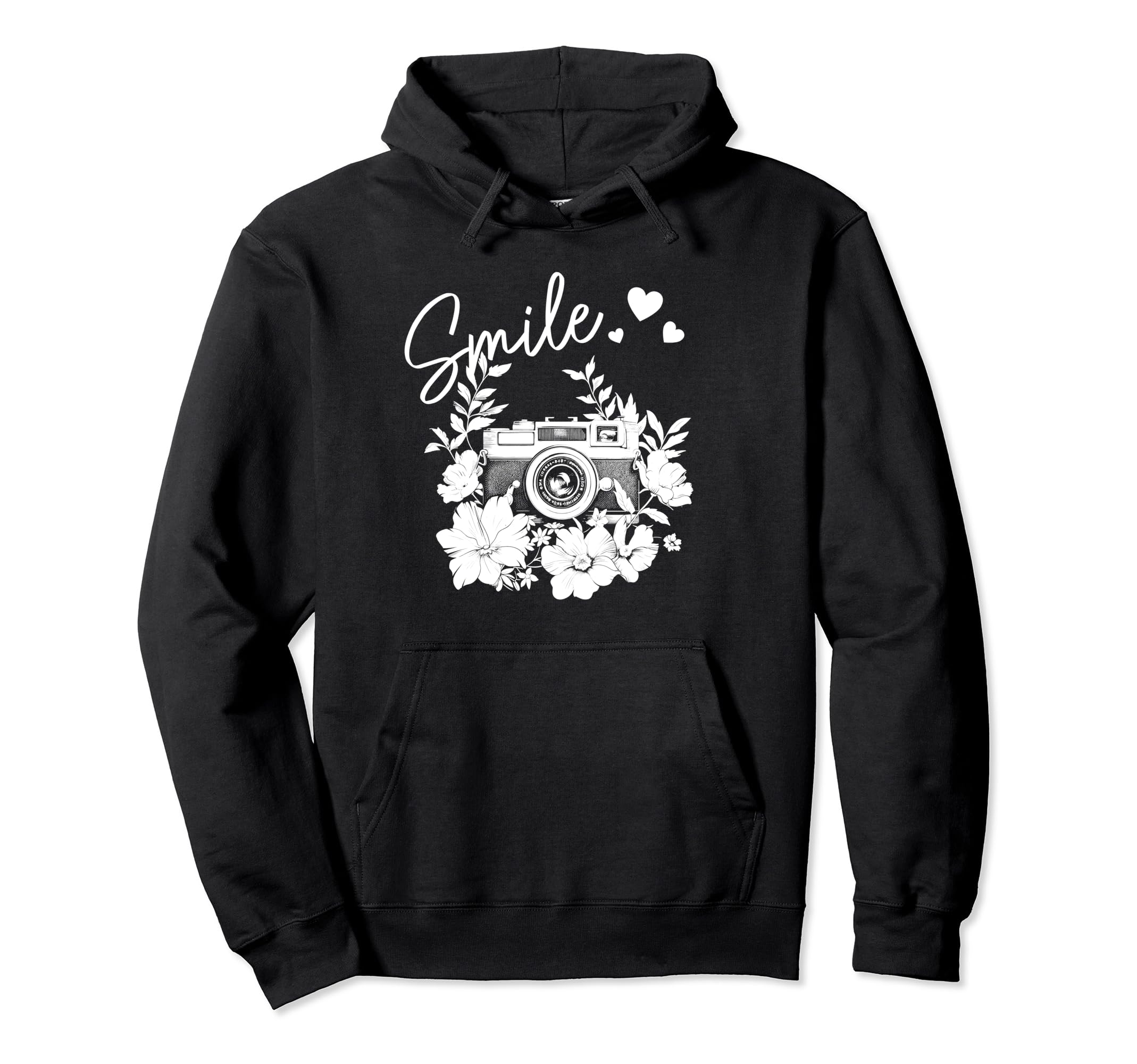Photographer Smile Camera Flowers Hoodie - Trendy Graphic for Adults - T-Shirt, Sweatshirt, Hoodie