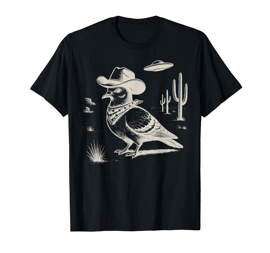 Pigeon Cowboy Hat Western Country Ufo T-Shirt - Custom Art Print Unisex - T-Shirt, Sweatshirt, Hoodie