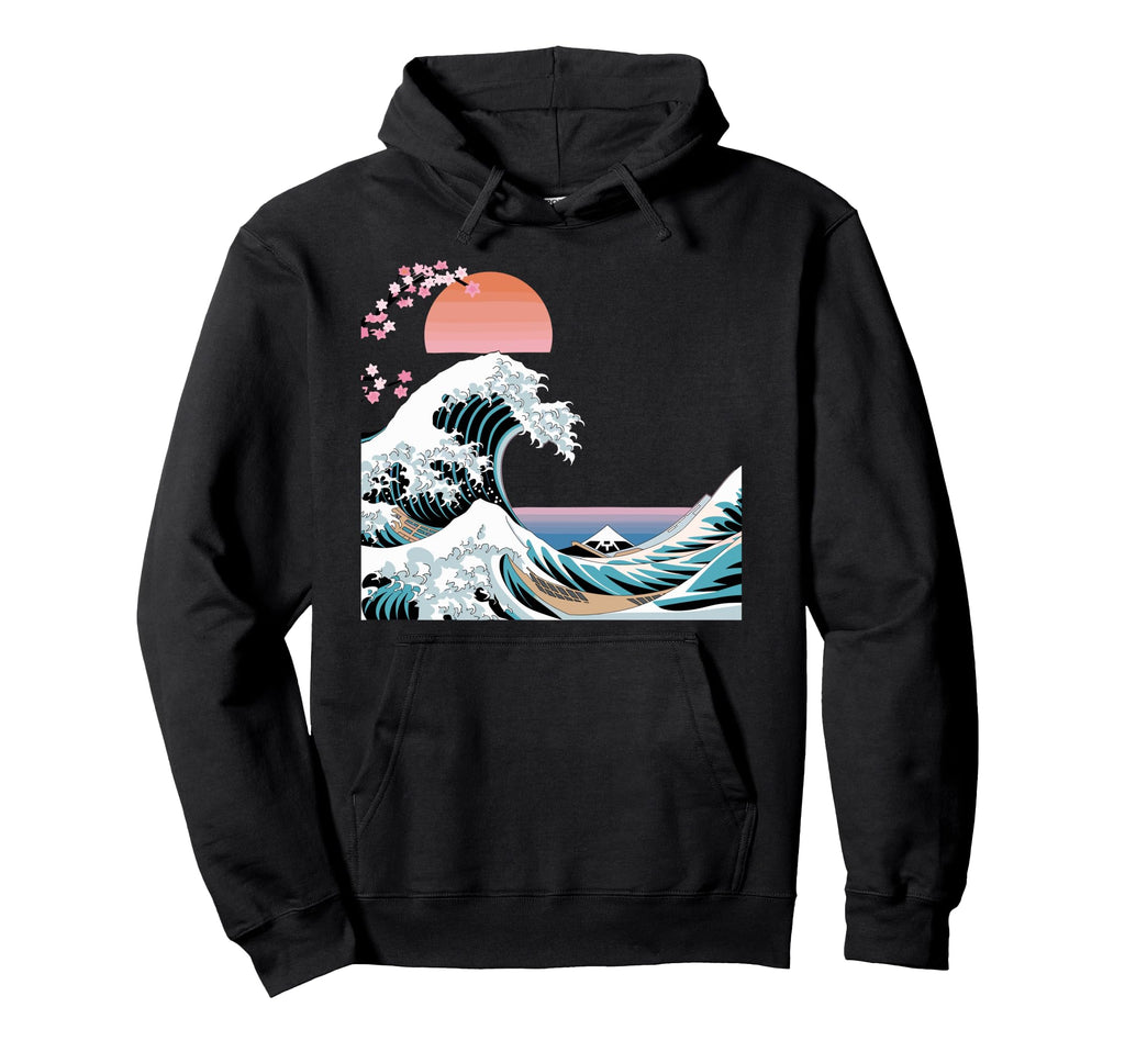 Big Wave Vaporwave Aesthetic 80S Hoodie - Casual Everyday Wear Men Women - T-Shirt, Sweatshirt, Hoodie