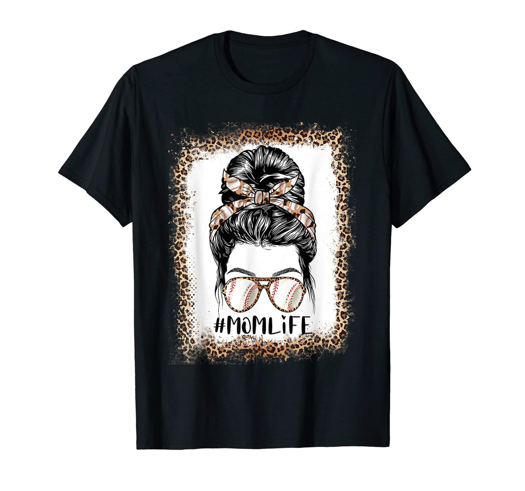 Messy Bun Baseball Mom Leopard T-Shirt - Minimalist Print for Adults - T-Shirt, Sweatshirt, Hoodie