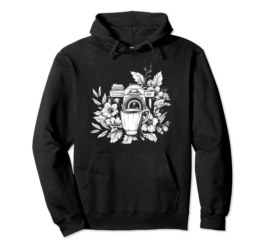 Photographer Coffee Camera Flowers Hoodie - Minimalist Print for Adults - T-Shirt, Sweatshirt, Hoodie
