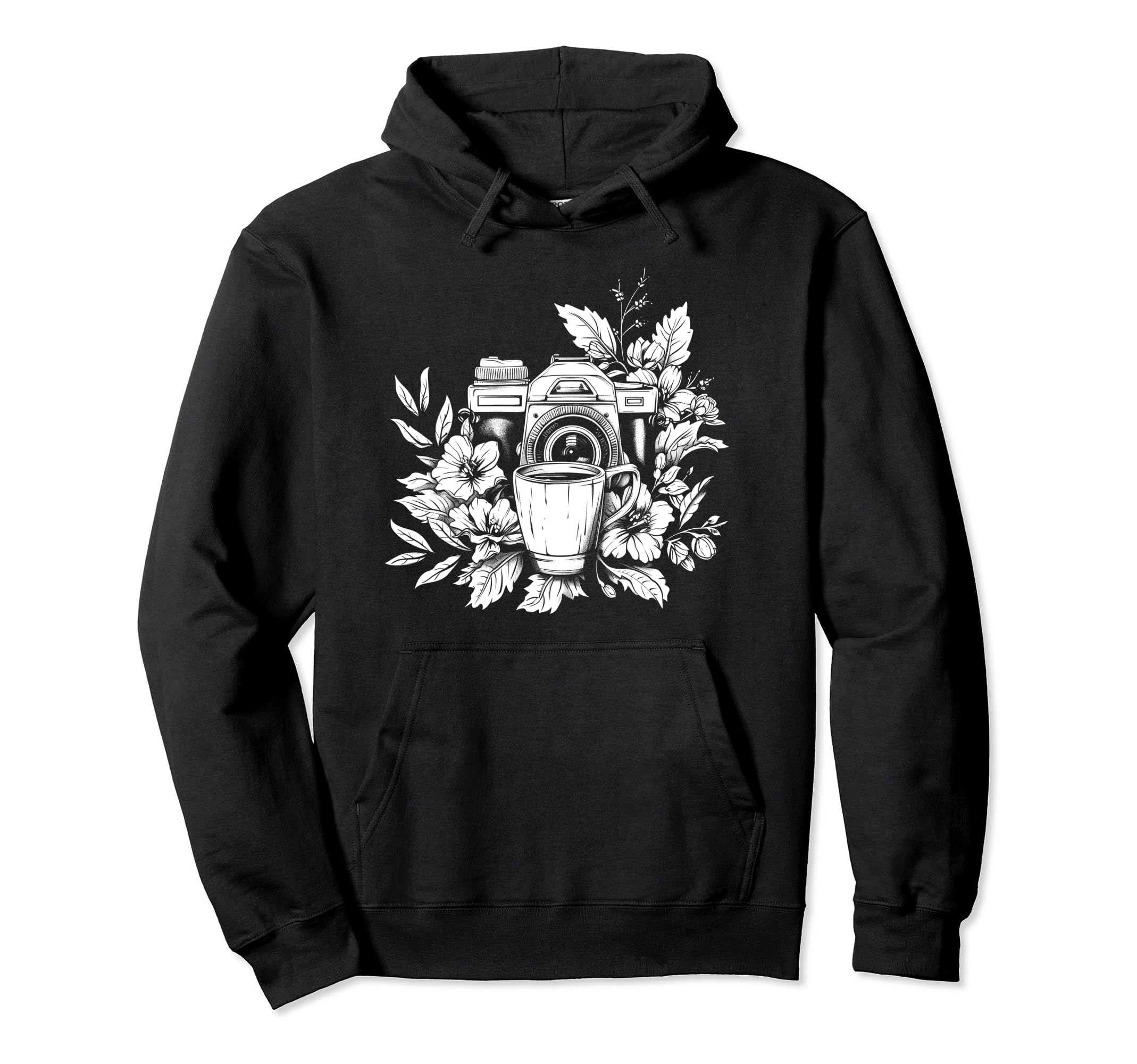 Photographer Coffee Camera Flowers Hoodie - Minimalist Print for Adults - T-Shirt, Sweatshirt, Hoodie