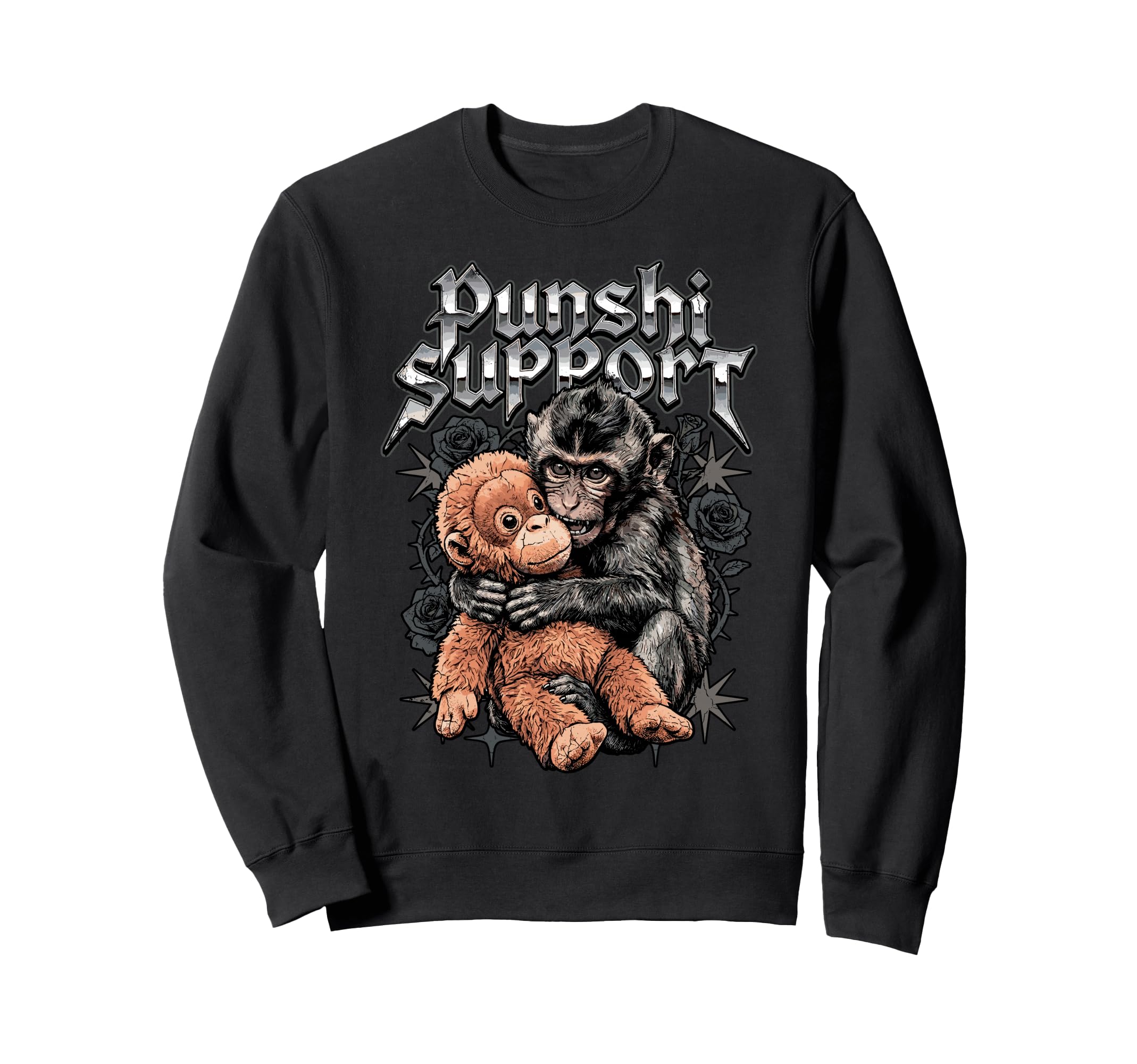Punshi Support Monkey Meme Goth Y2K Sweatshirt - Fun Novelty Design Unisex - T-Shirt, Sweatshirt, Hoodie