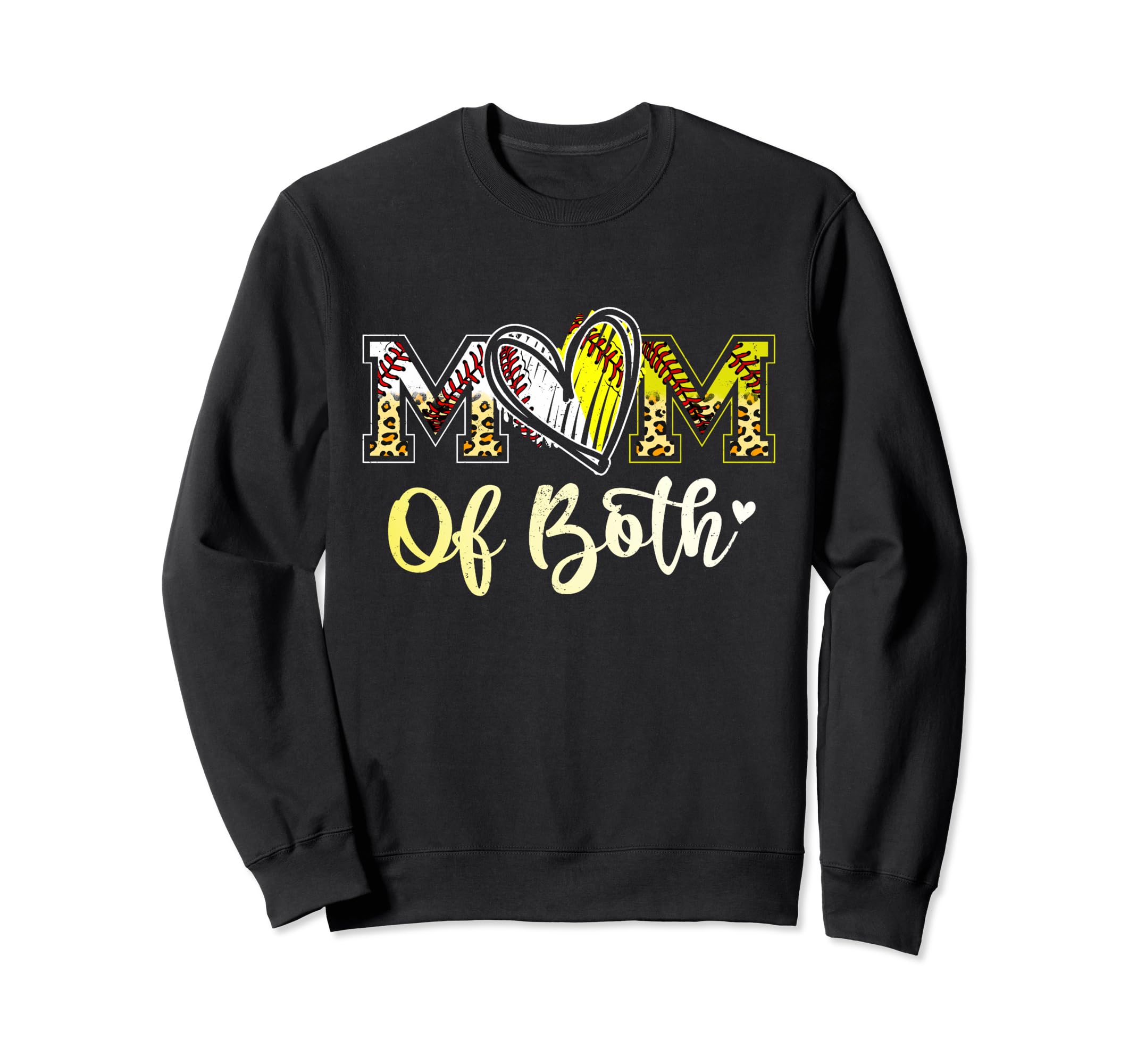 Mom Both Baseball Softball Mom Heart Sweatshirt - Graphic Print for Adults - T-Shirt, Sweatshirt, Hoodie