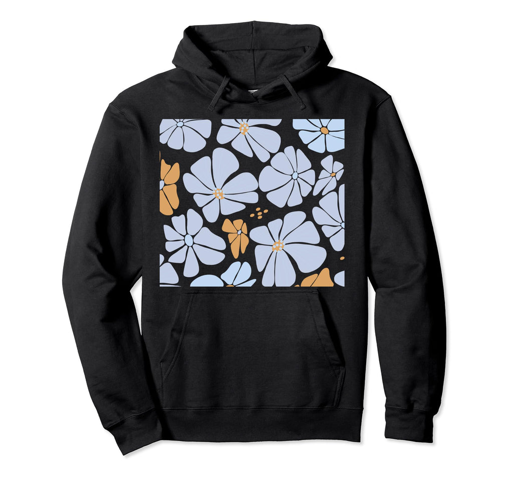 Abstract Floral Blue Pattern Hoodie - Fun Novelty Design Men Women - T-Shirt, Sweatshirt, Hoodie