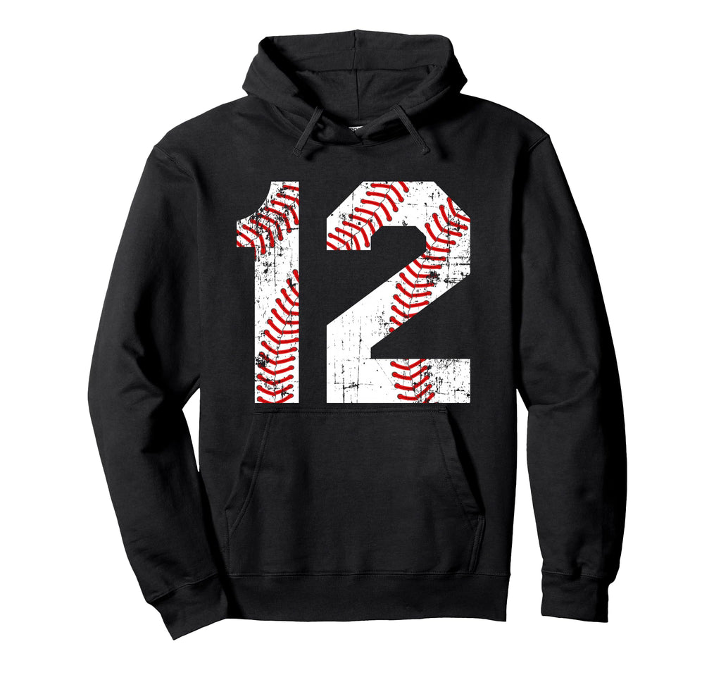 Baseball 12 Jersey Number Hoodie - Trendy Graphic Unisex - T-Shirt, Sweatshirt, Hoodie