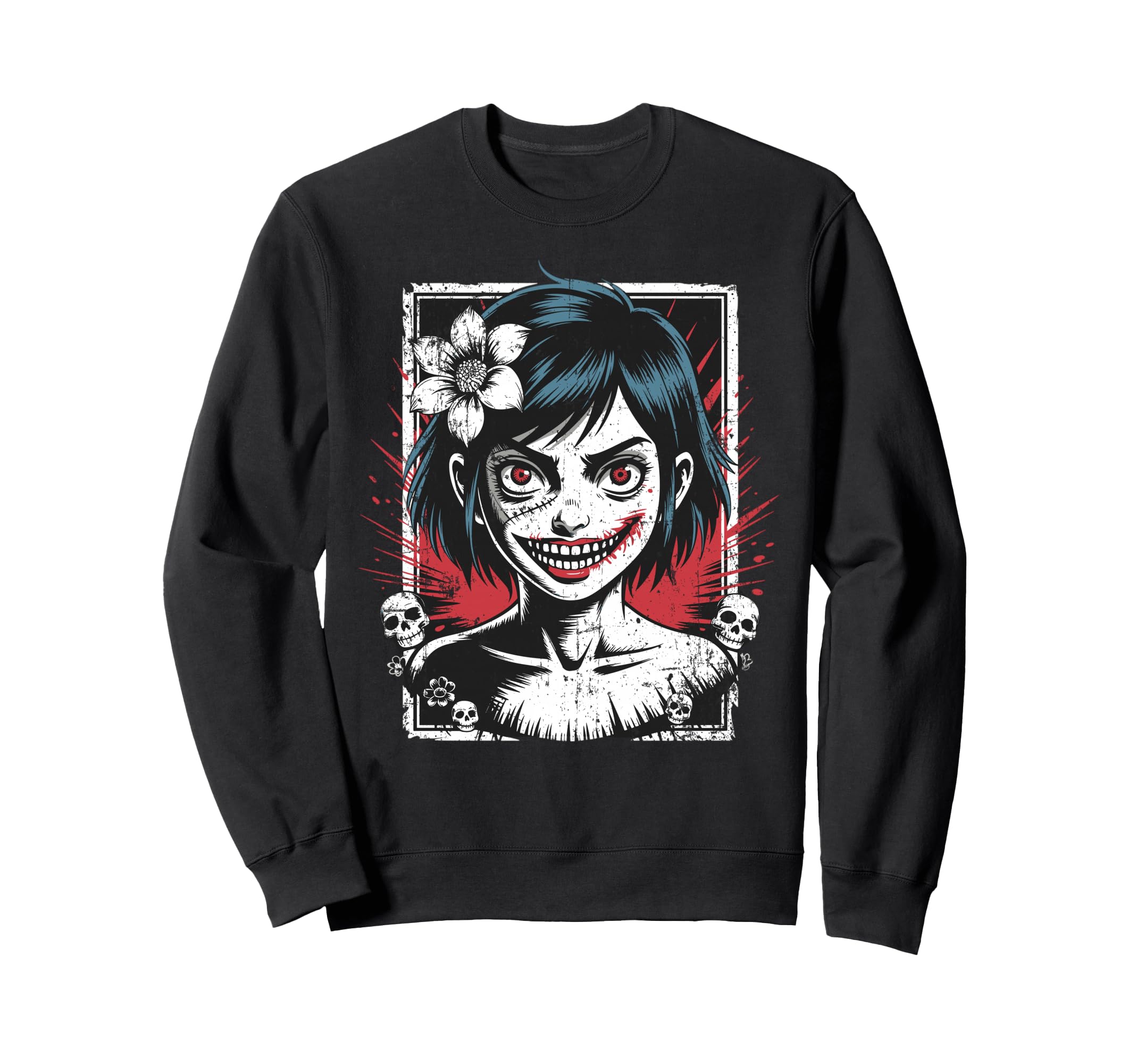 Horror Anime Goth Creepy Sweatshirt - Fun Novelty Design for Adults - T-Shirt, Sweatshirt, Hoodie