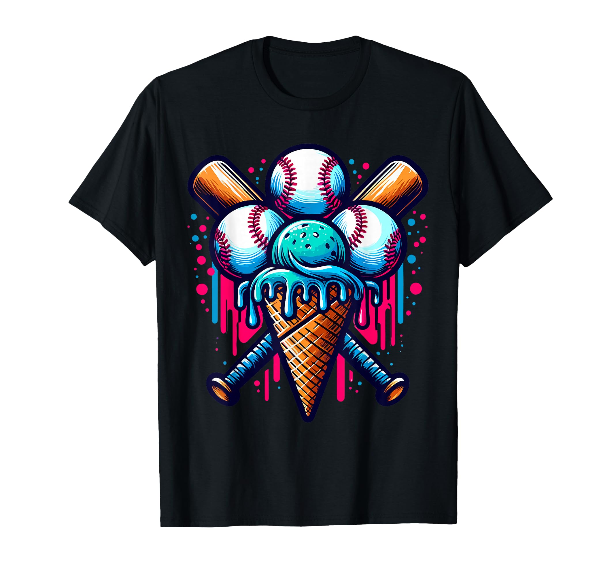 Baseball Ice Cream Watercolor Sports T-Shirt - Minimalist Print Men Women - T-Shirt, Sweatshirt, Hoodie