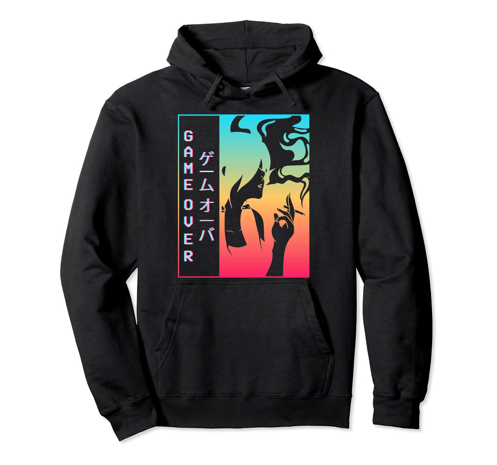 Vaporwave Aesthetic Game Over Anime Hoodie - Minimalist Print Men Women - T-Shirt, Sweatshirt, Hoodie